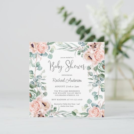 Weich Pastel Watercolor Babydusche Einladung (Stehend Vorderseite)