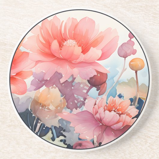 Weich Pastell Blumendesign Runder Sandstein Unters Getränkeuntersetzer (Vorne)