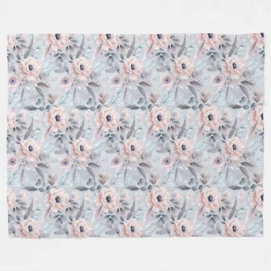 Weich Pastell Peony Blume Floral Fleecedecke (Vorderseite (Horizontal))