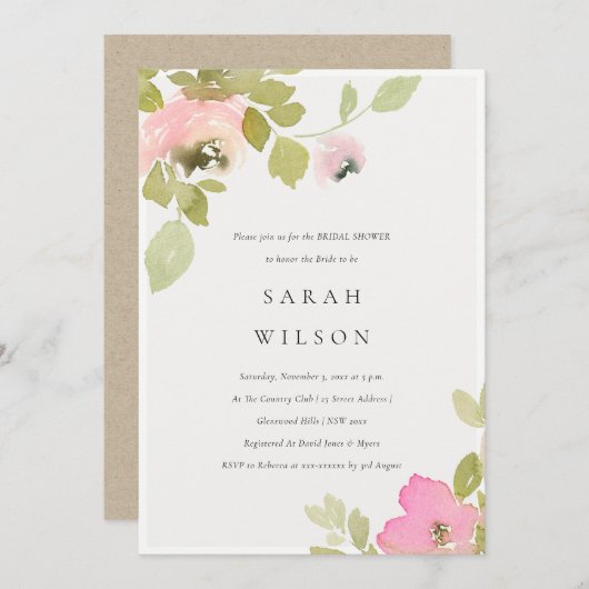 Weich Pastell Rose Blush Brautparty laden Dankeskarte (Vorne/Hinten)