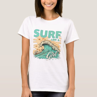 Weich pastellfarben "Surf like a girl" T-Shirt