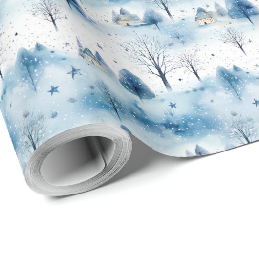 Weich pastellfarbene blaue Winterlandschaft Geschenkpapier (Rolleneckpunkt)