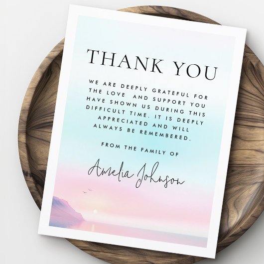 Weich pastellfarbener Sonnenaufgang mit Vogelbeerd Dankeskarte