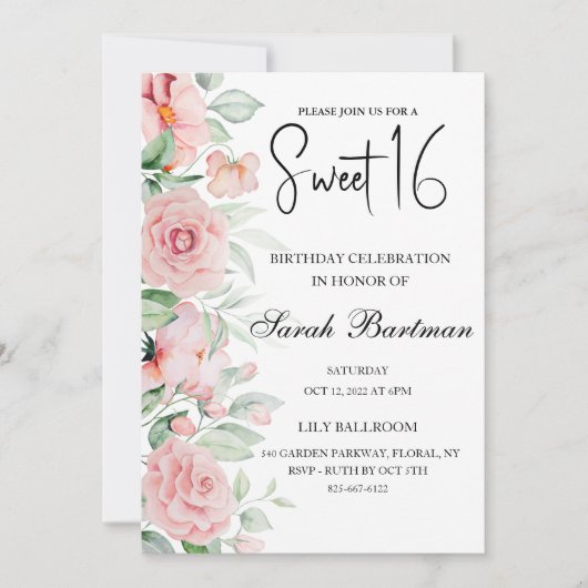 Weich pastellfarbenes Foto Aquarell Sweet 16 Einladung (Vorderseite)
