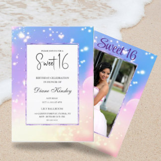 Weich pastellfarbenes Foto Sweet 16 Einladung