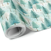 Weich pastellgrüne Weihnachtsbäume Winterwald Geschenkpapier (Rolleneckpunkt)