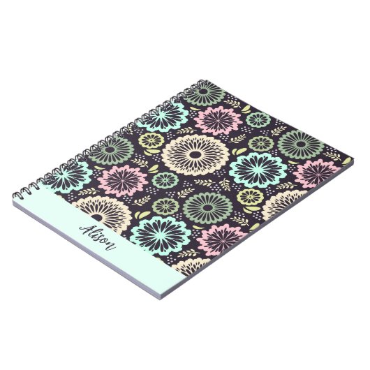 Weich pastellrosa aquamarine Blume Vintag Notizblock (Linke Seite)