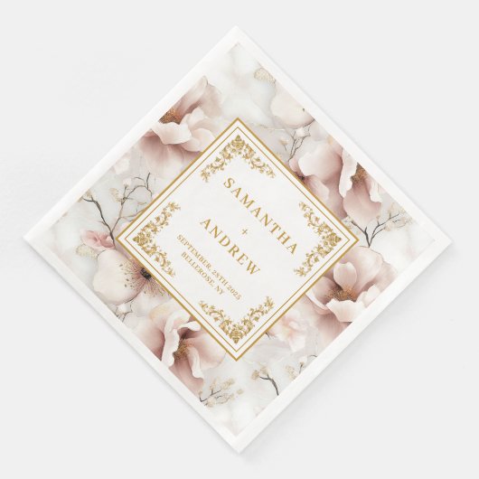 Weich pastellrosa Elfenbein Goldbarsch Blütenhochz Serviette (Ecke)