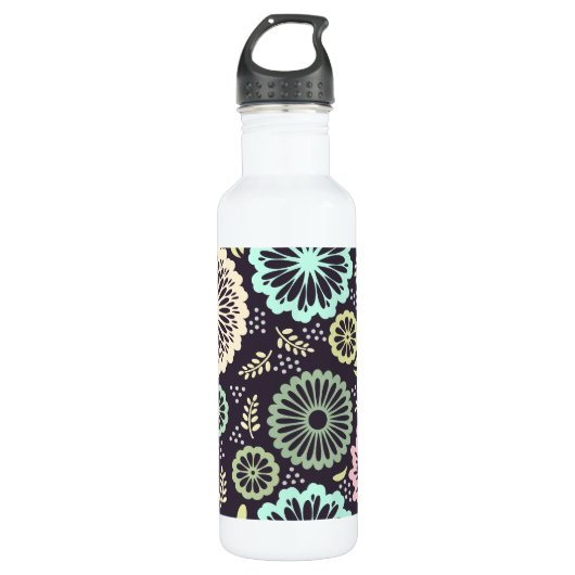 Weich pastellrosa und aquamarine Blume Vintag Bota Edelstahlflasche (Vorderseite)