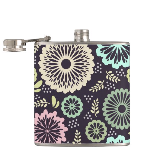 Weich pastellrosa und aquamarine Blume Vintag Bota Flachmann (Geöffnet)