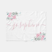 Weich Pink Grau whimsisily floral Aquarell Name Fleecedecke (Vorderseite (Horizontal))