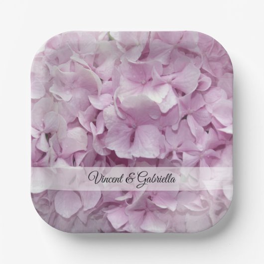 Weich-Pink-Hydrangea-Blume Hochzeit Pappteller (Vorderseite)