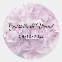 Weich-Pink-Hydrangea-Blume Hochzeit Runder Aufkleber