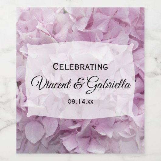 Weich-Pink-Hydrangea-Blume Hochzeit Weinetikett (Einzelnes Label)