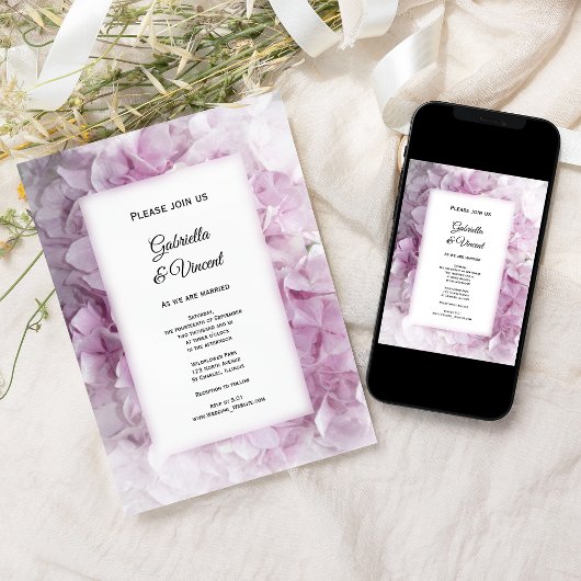 Weich-Pink-Hydrangea-Hochzeit Einladung