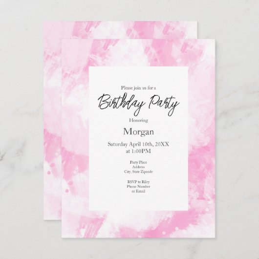 Weich rosa Abstrakte Pinselstriche Einladung (Vorne/Hinten)
