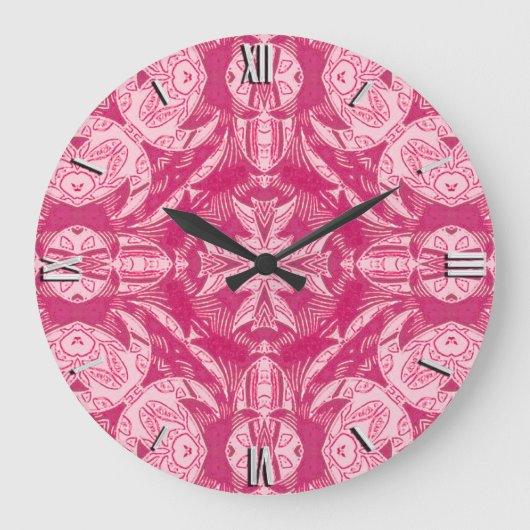 Weich rosa Abstraktes Mandala-Muster Große Wanduhr (Vorderseite)