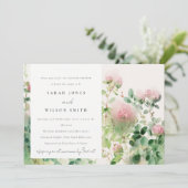 Weich rosa Aquarell Blumengarten Paare Dusche Einladung (Stehend Vorderseite)