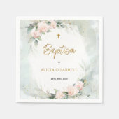 Weich rosa Aquarellfarben Blume Gold Cross Taufe Serviette (Vorderseite)