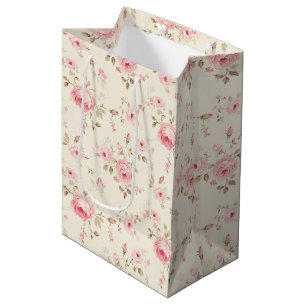 Weich rosa bemalte Rosen  Mittlere Geschenktüte