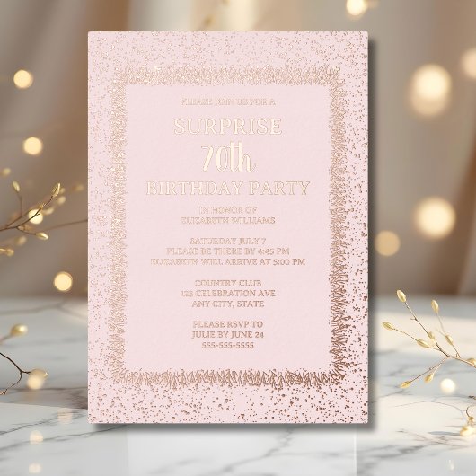 Weich rosa Bläschen 70. Custom Überraschung Geburt Folieneinladung