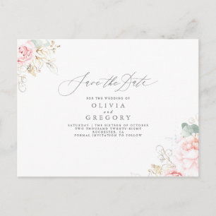 Weich rosa Blume Elegant Save the Date Ankündigungspostkarte