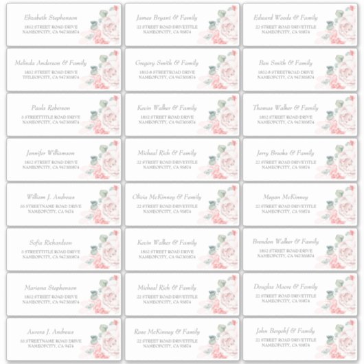 Weich rosa Blume Gast Name Address Labels (Vorderseite)