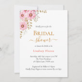 Weich rosa Blume Grüne Gold Brautparty Einladung (Vorderseite)