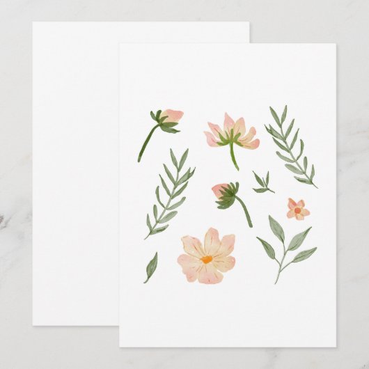 Weich rosa Blume & Grünelemente Einladung (Vorne/Hinten)