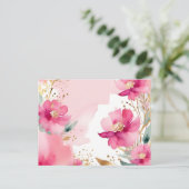 Weich rosa Blume mit Gold Postkarte (Stehend Vorderseite)