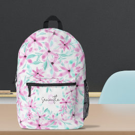 Weich rosa Blume mit grünen Blätter Bedruckter Rucksack