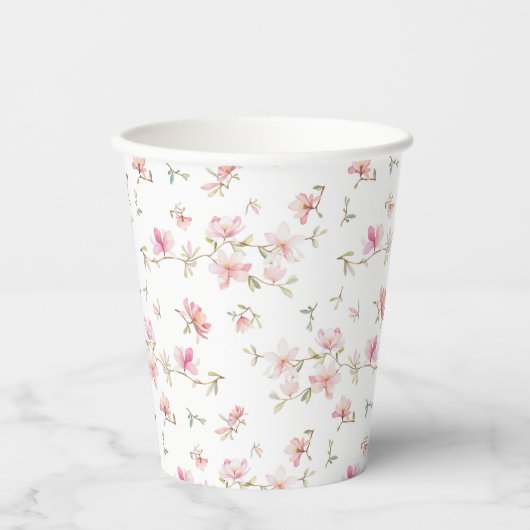 Weich rosa Blume Pappbecher (Vorderseite)