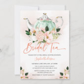 Weich rosa Blumenbräune Tee Party Brautparty Einladung (Vorderseite)