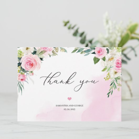 Weich rosa Blumengrün eukalyptus romantischer Boho Dankeskarte (Stehend Vorderseite)