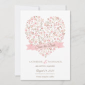 Weich rosa Blumenherz Save the Date Einladung (Vorderseite)