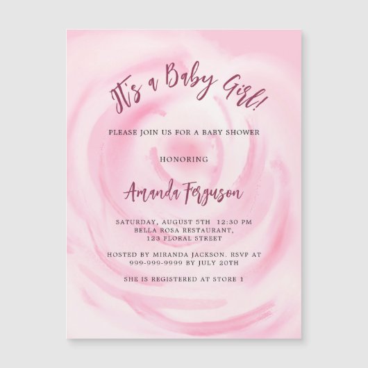 Weich rosa Blumenmädchen luxuriöse Babydusche Magneteinladung (Vorderseite)