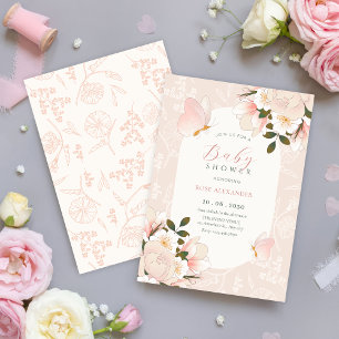 Weich rosa Blumenmuster Babydusche Einladung