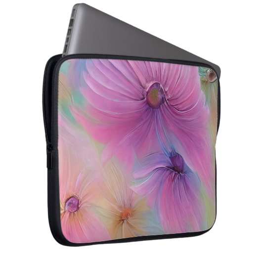 Weich rosa Blumenmuster Laptopschutzhülle (Vorne Rechts)