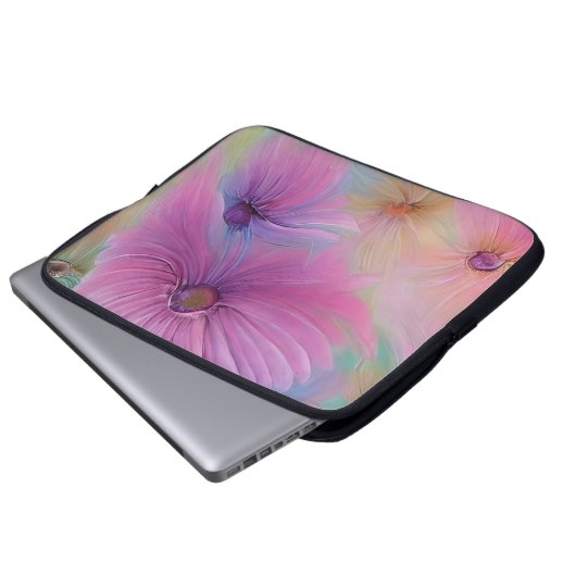 Weich rosa Blumenmuster Laptopschutzhülle (Vorne Knopf)