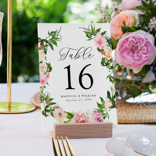 Weich rosa Blumenzehen Tischnummer