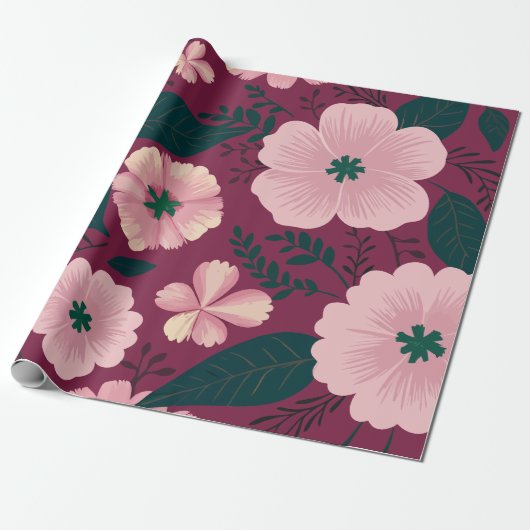 Weich rosa Blüte im Hintergrund des Deep Maroon Geschenkpapier (Ungerollt)