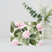Weich rosa Blüte mit Eukalyptus-Blätter Muster Postkarte (Stehend Vorderseite)