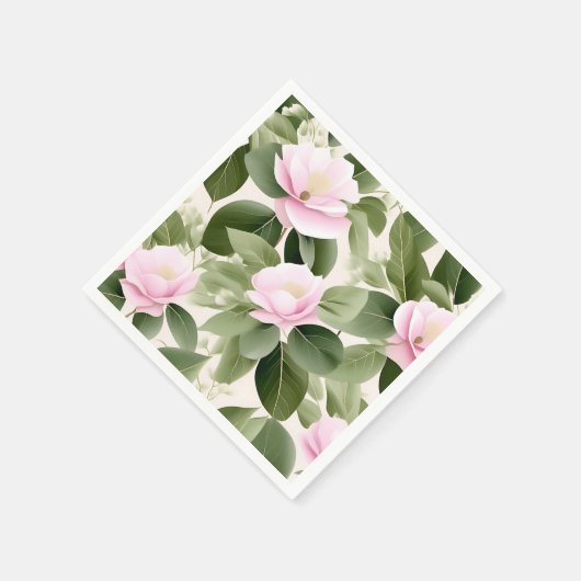 Weich rosa Blüte mit Eukalyptus-Blätter Muster Serviette (Ecke)