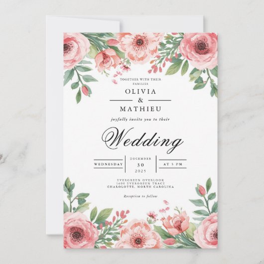 Weich rosa Blütenarschenhochzeit Einladung (Vorderseite)