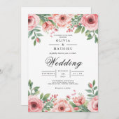 Weich rosa Blütenarschenhochzeit Einladung (Vorne/Hinten)