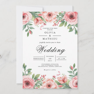 Weich rosa Blütenarschenhochzeit Einladung