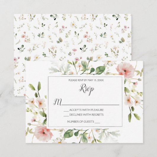Weich rosa Blütenblätter florale Hochzeit RSVP Einladung (Vorne/Hinten)