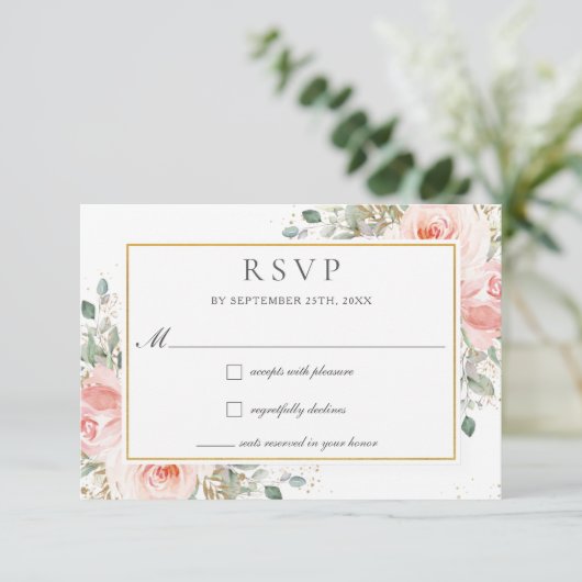 Weich rosa Blütengrün, Blütengrün, Hochzeit RSV RSVP Karte (Stehend Vorderseite)