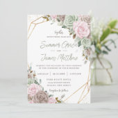 Weich-rosa-braune Sage Green-Floral-Gold-Hochzeit Einladung (Stehend Vorderseite)