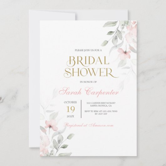 Weich rosa Brautparty Einladung (Vorderseite)